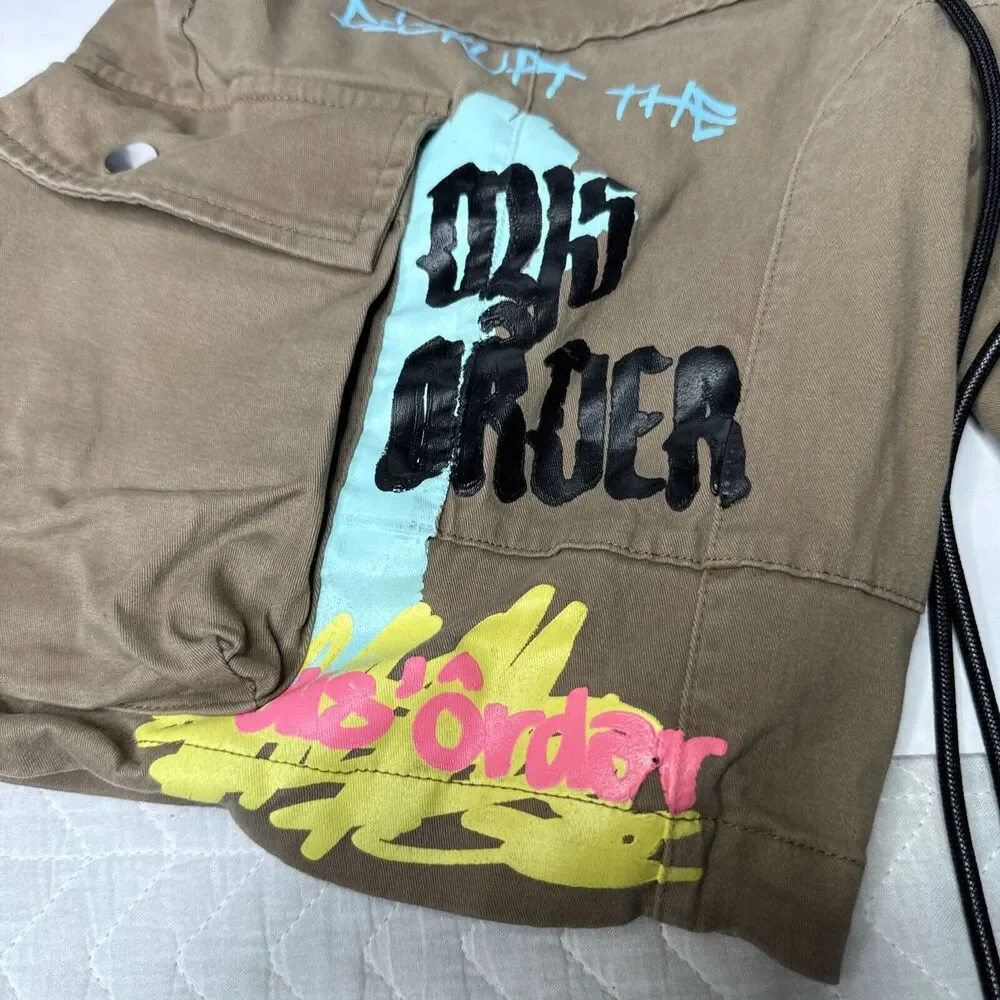 BATTLE VEST & SHORTS DYSORDER PAINTED 8 POCKETS‎ ZIP UP FRONT STRAPS BROWN!